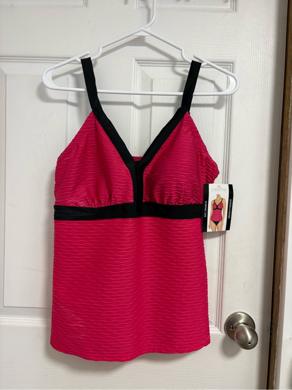 Christina Hot Pink Tankini Top with Black Trim